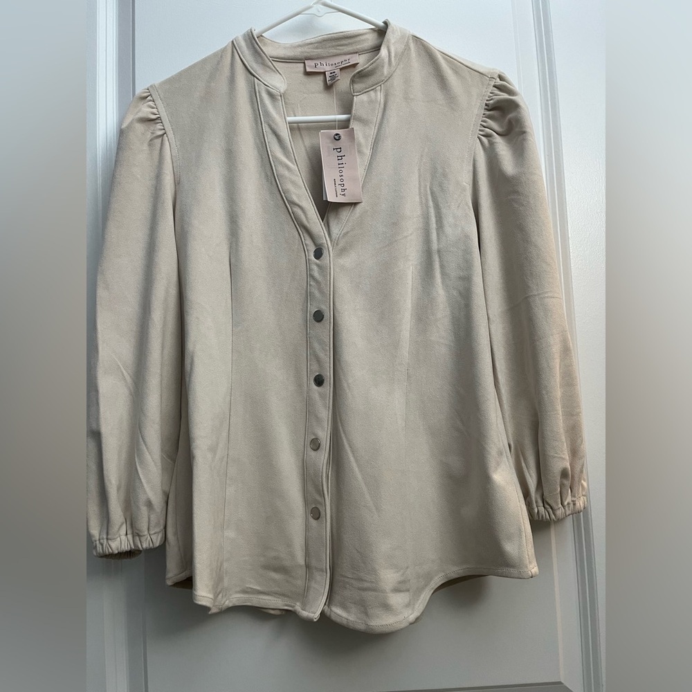 Philosophy Cream Puff Sleeve Snap-Front Top NWT